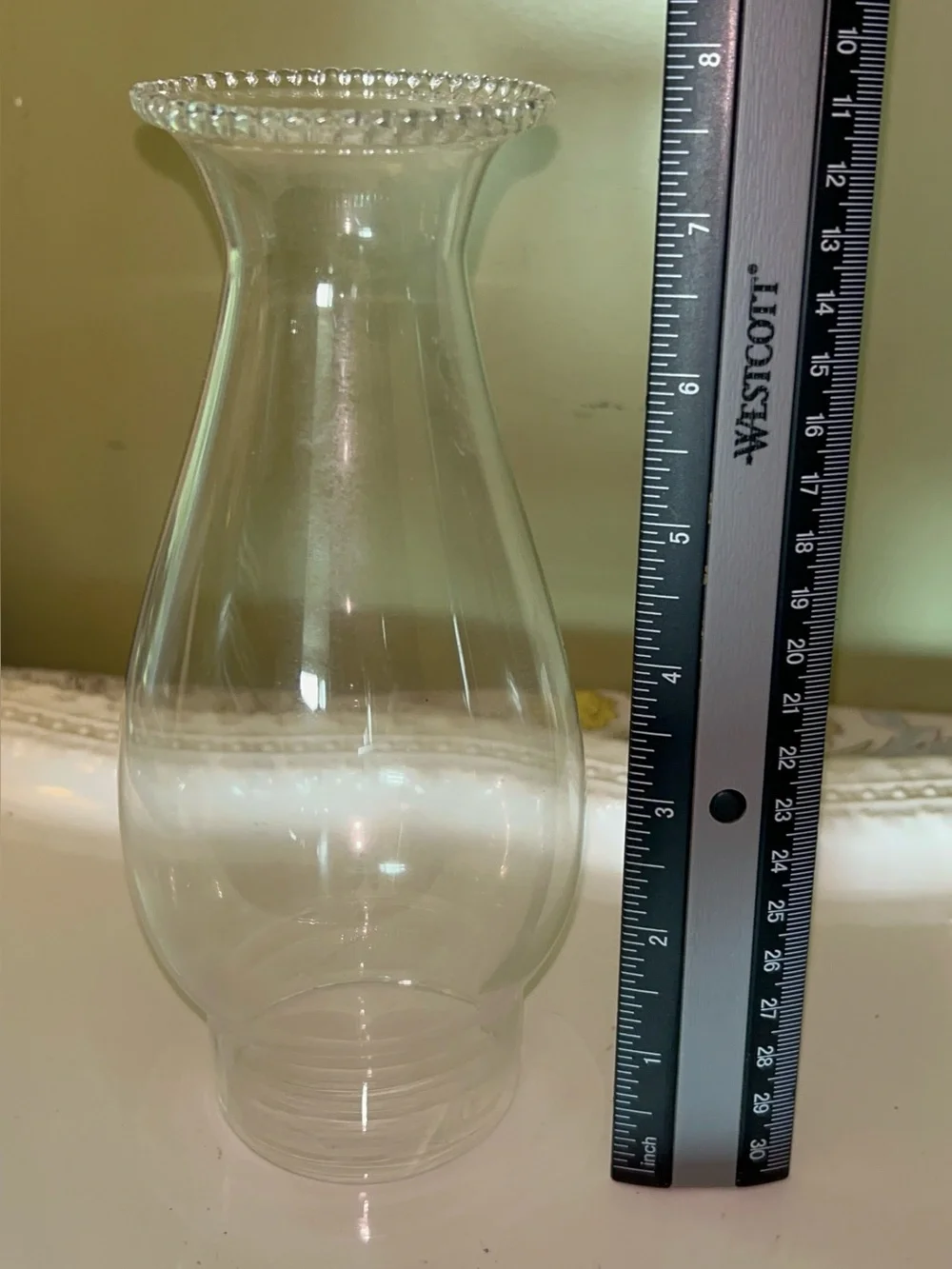 Beaded-top Cleat Glass Hurricane Lamp Chimney Shade 8 in Tall